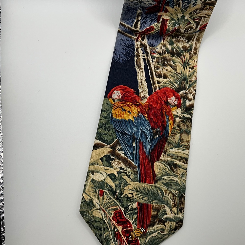 Endangered Species Rain Forest Rendezvous Rod Frederick Silk‎ Tie Macaw Parrots